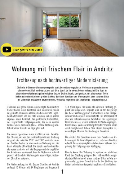 Auszug aus einem hochwertigen Exposé zur Vermittlung einer Wohnung