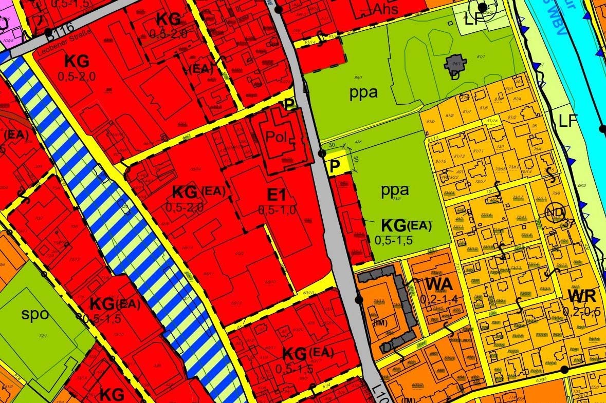 Einkaufszentrum und Kerngebiete im Flächenwidmungsplan