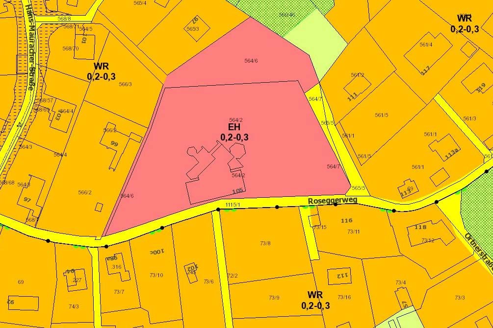 Erholungsgebiet (rosarot) im Flächenwidmungsplan