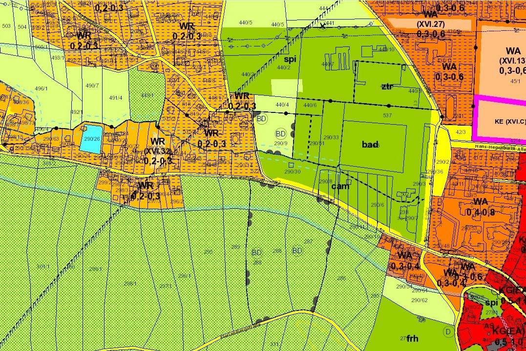 Auszug aus dem Flächenwidmungsplan der Stadt Graz (Freiland Gebiete)