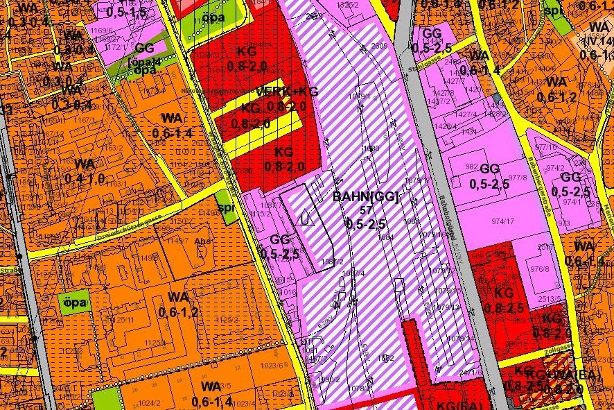 Auszug des Flächenwidmungsplans von Graz (Sanierungsgebiet Lärm)